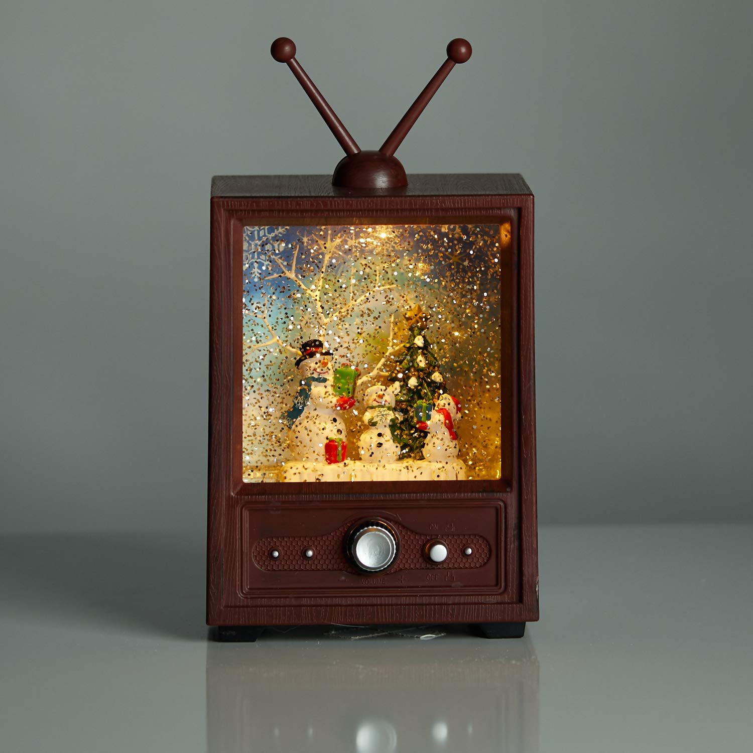 Retro TV Christmas Light-Up Snow Globe with Music