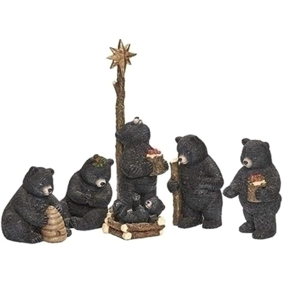 Roman Holidays Black Bear Nativity Pageant Figurine 6 Piece Set