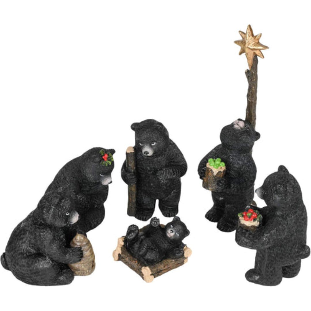 Roman Holidays Black Bear Nativity Pageant Figurine 6 Piece Set