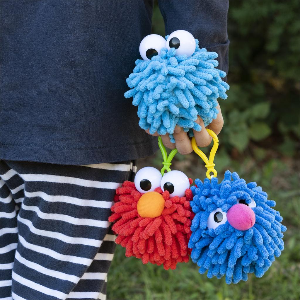 Sesame Street Plush Cookie Monster Fuzzy Pom Backpack Clip, 2.5"