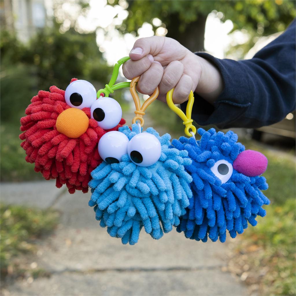 Sesame Street Plush Cookie Monster Fuzzy Pom Backpack Clip, 2.5"