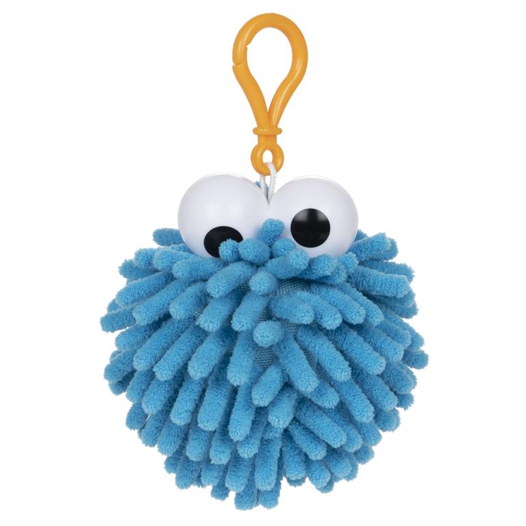 Sesame Street Plush Cookie Monster Fuzzy Pom Backpack Clip, 2.5"