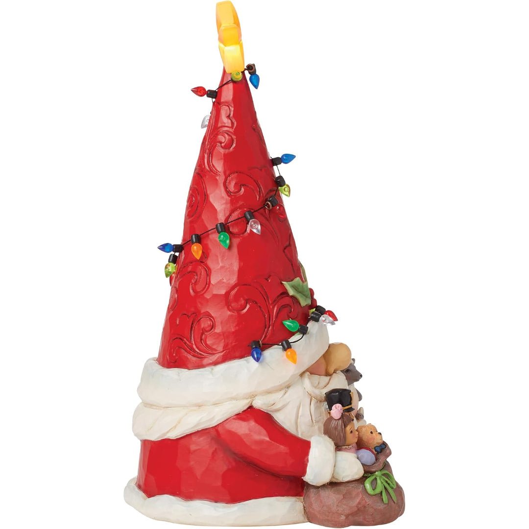 Shore Heartwood Creek Gnome Santa Wrapped in Lights Lit Figurine, 9.25"
