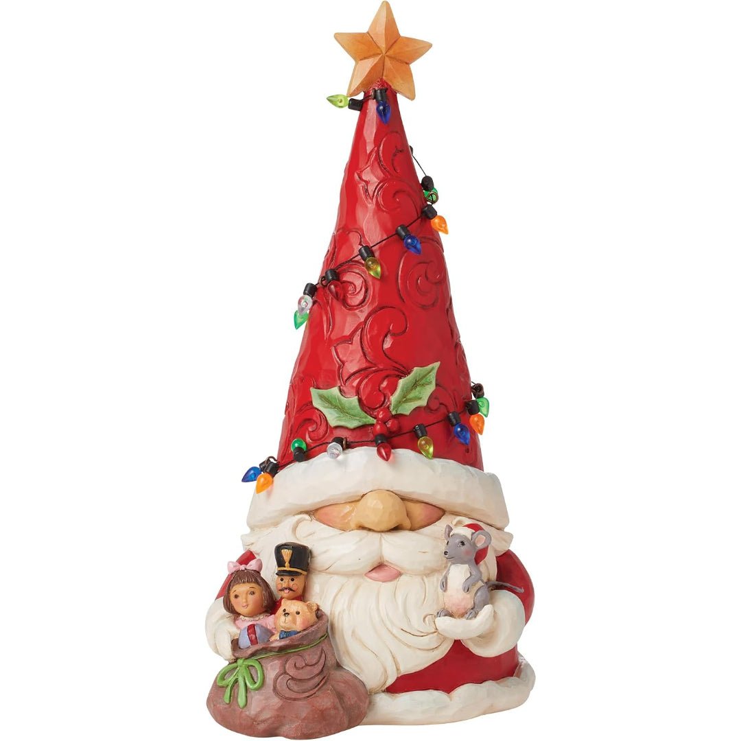 Shore Heartwood Creek Gnome Santa Wrapped in Lights Lit Figurine, 9.25"