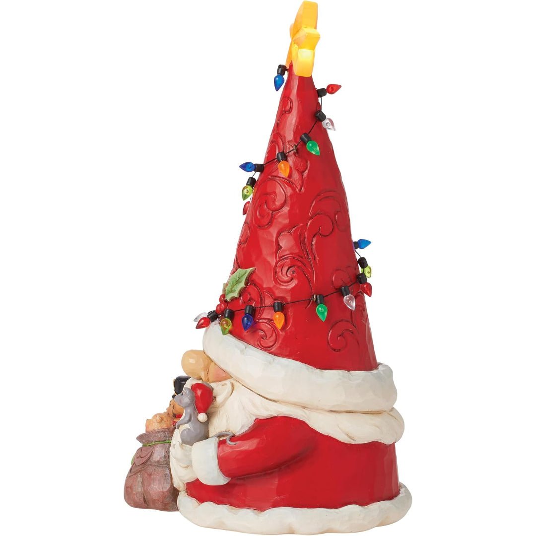 Shore Heartwood Creek Gnome Santa Wrapped in Lights Lit Figurine, 9.25"