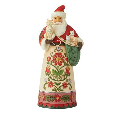 Shore Heartwood Creek Santa Holding a Cat and Kittens Figurine