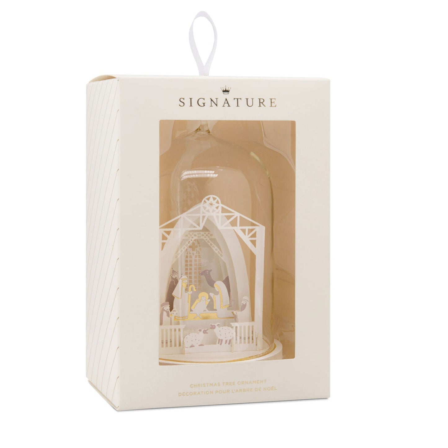 Signature Nativity Cloche Glass and Paper Hallmark Ornament