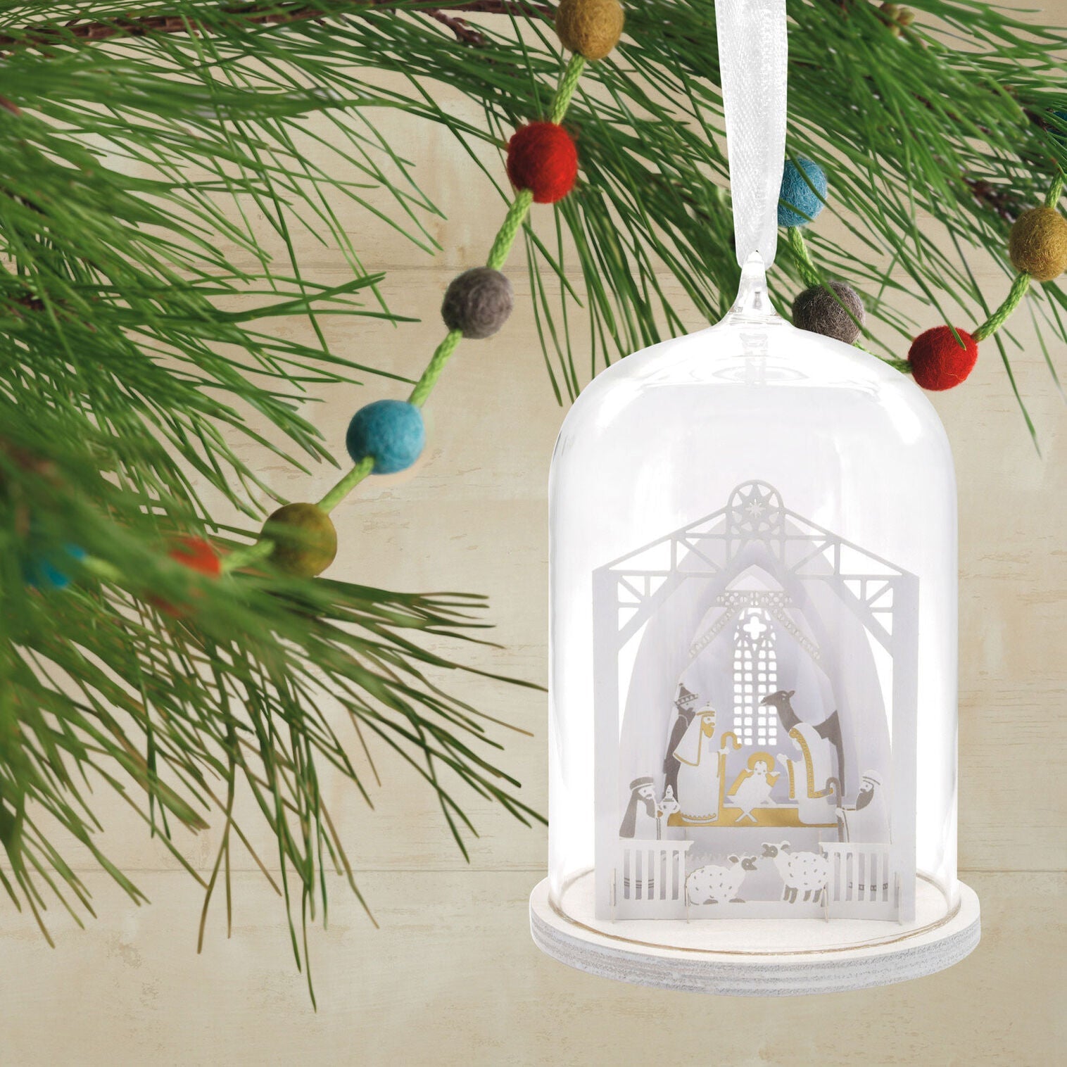 Signature Nativity Cloche Glass and Paper Hallmark Ornament