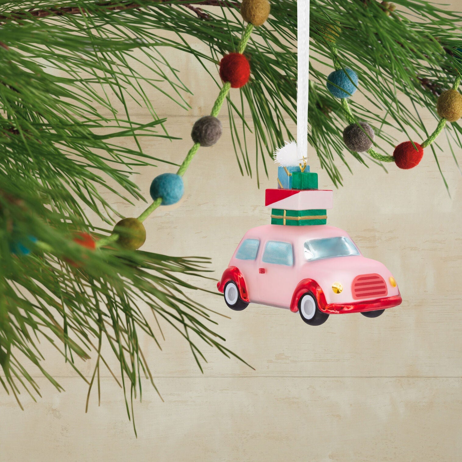 Signature Pink Car with Presents Blown Glass Hallmark Ornament