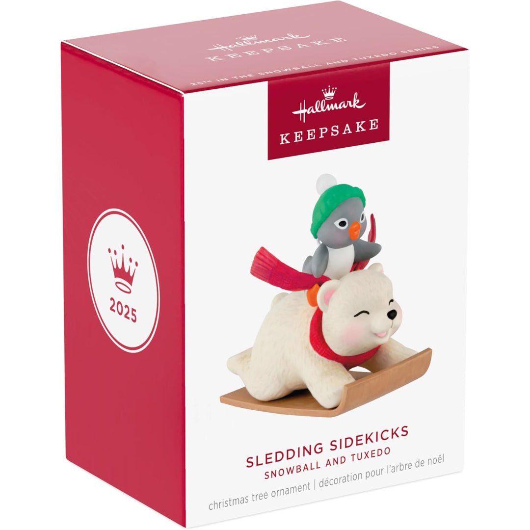 Sledding Sidekicks 25th in the Snowball and Tuxedo series 2025 Keepsake Ornament