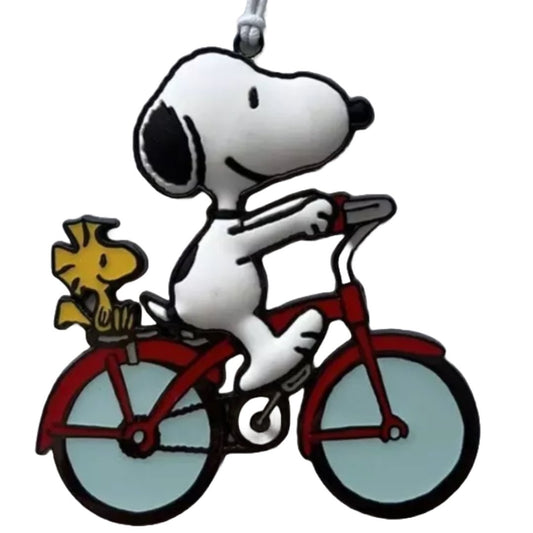 Snoopy and Woodstock on Bicycle Metal Ornament