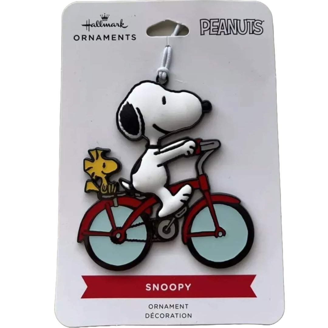 Snoopy and Woodstock on Bicycle Metal Ornament