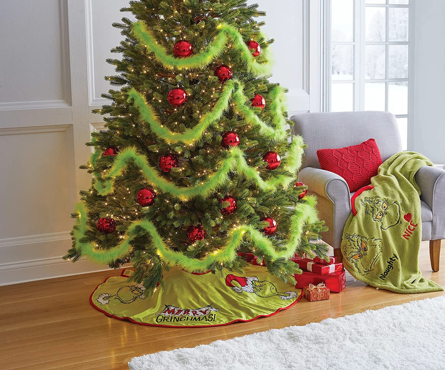 Snowpinions Dr. Seuss Merry Grinchmas Holiday Tree Skirt, 48 Inch