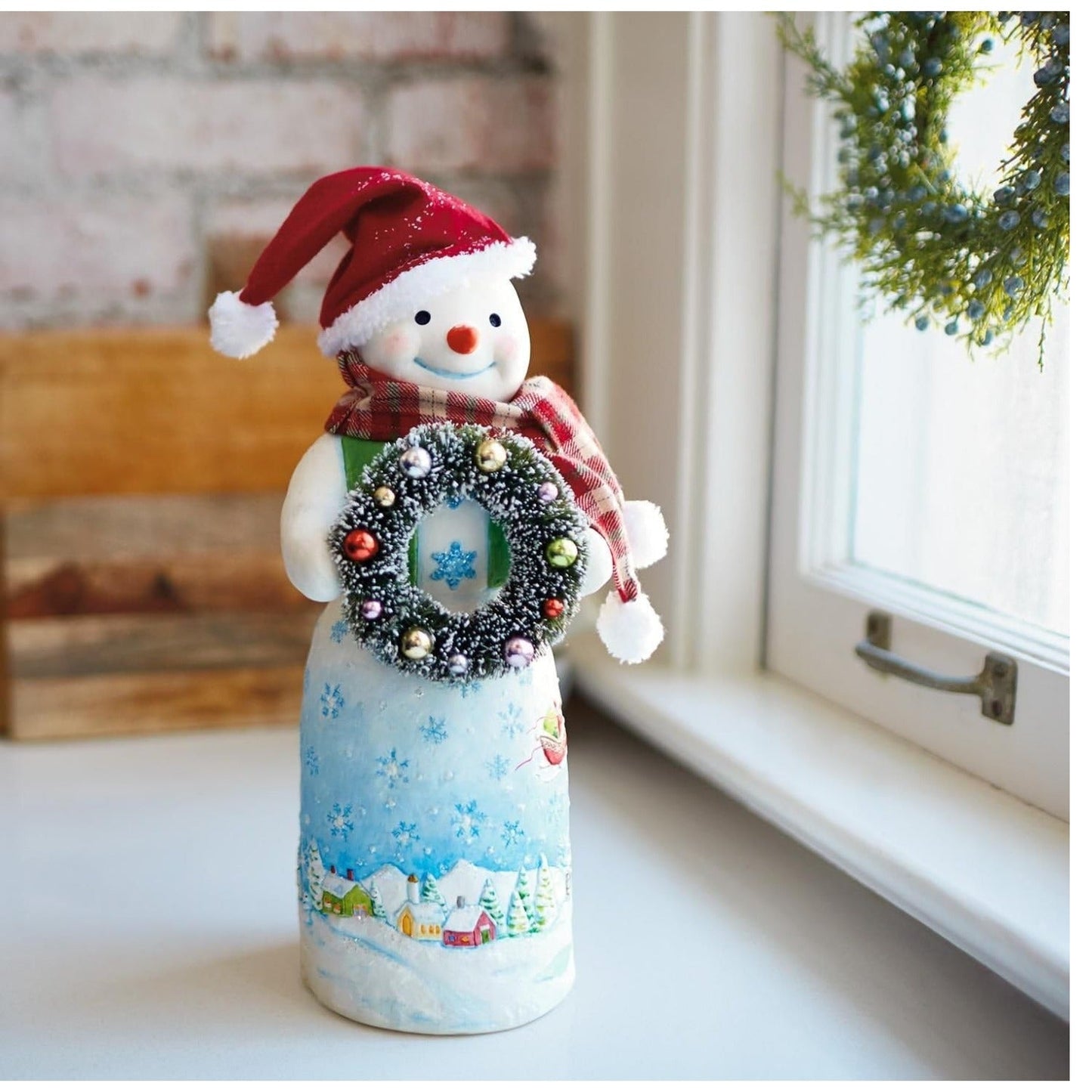 Snowtop Santa with Wreath Tabletop Decoration, 10"
