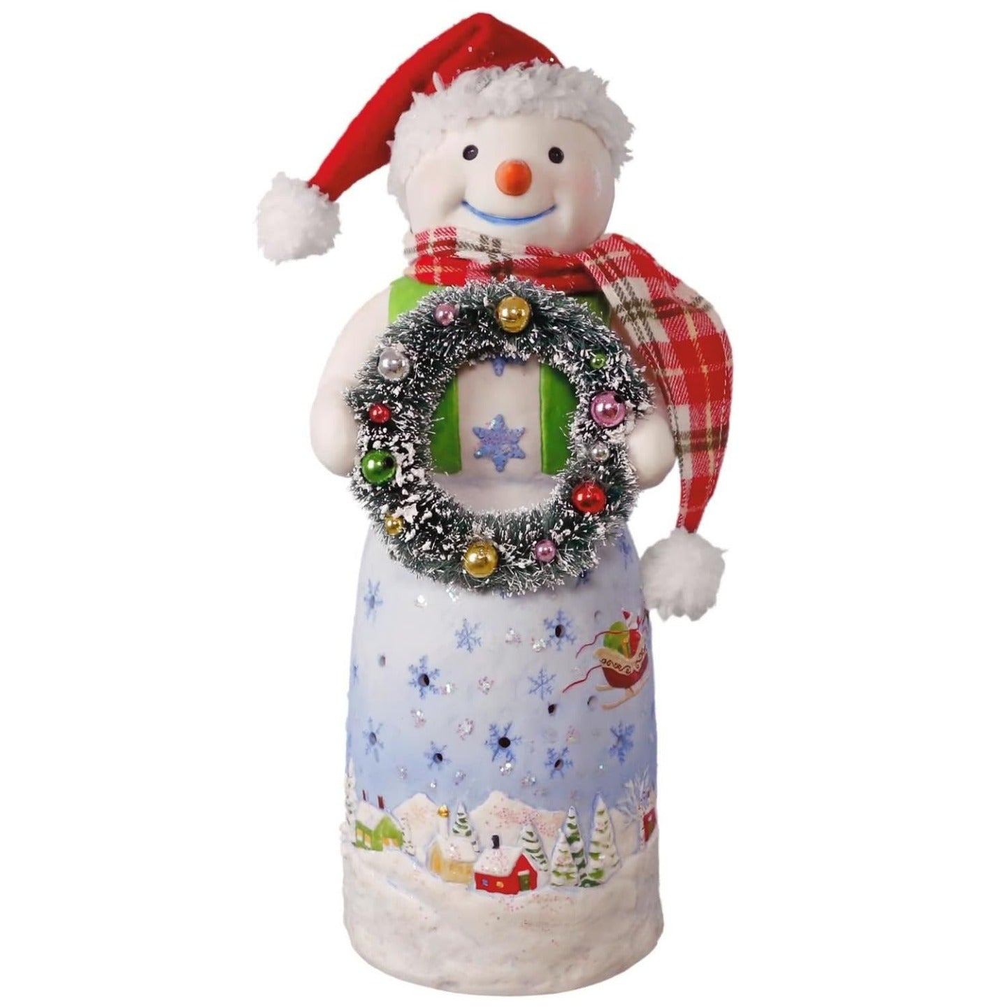 Snowtop Santa with Wreath Tabletop Decoration, 10"