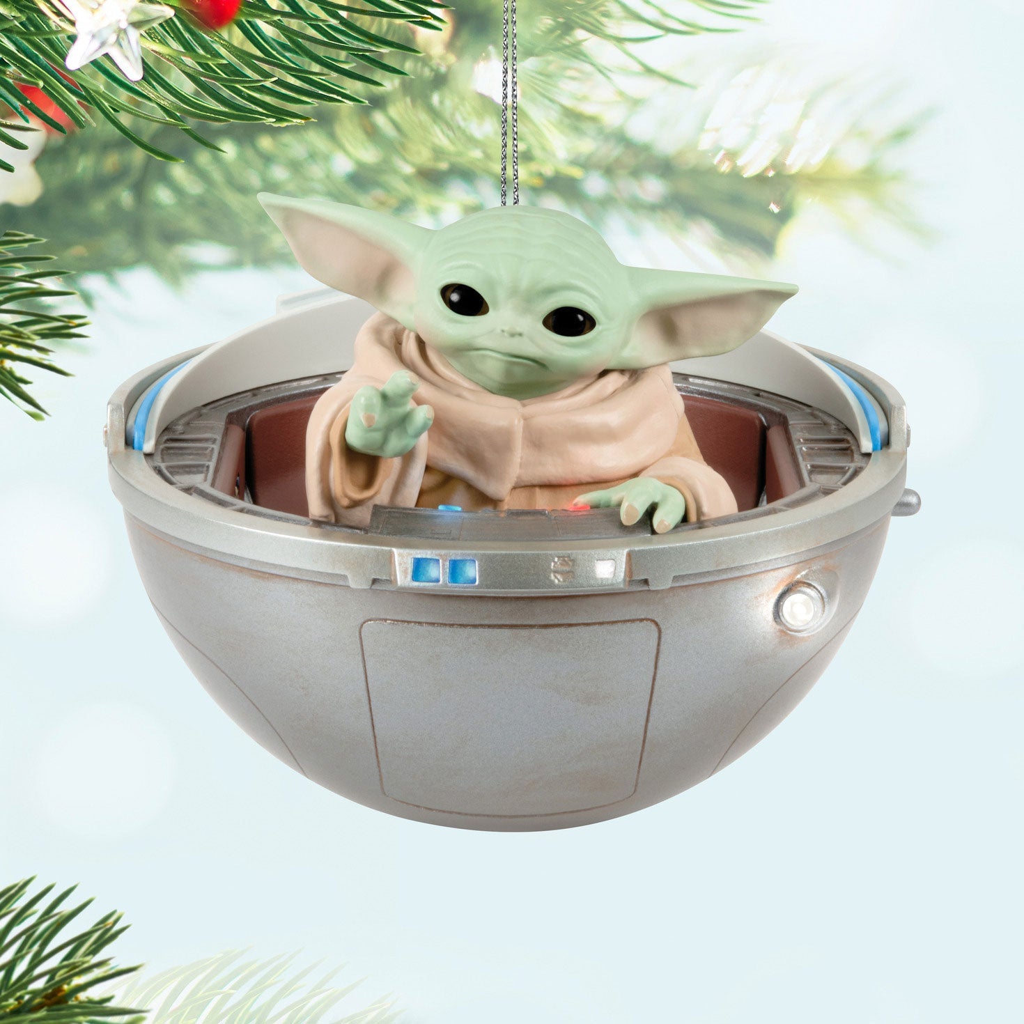 Star Wars: The Mandalorian Grogu in Hovering Pram 2024 Keepsake Ornament, Sound and Motion