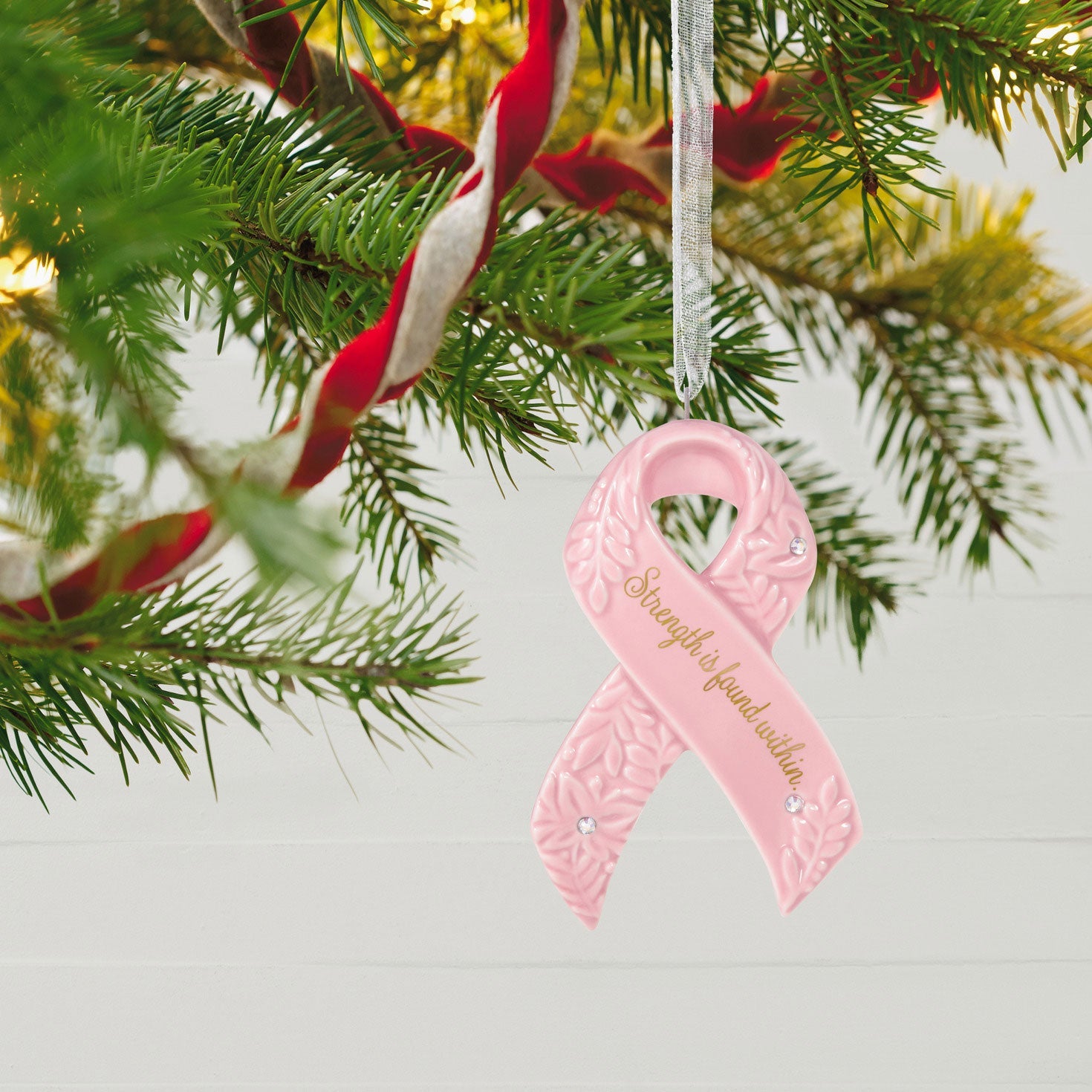 Strength Within Pink Ribbon Porcelain, 2023 Keepsake Ornament Benefiting Susan G. Komen