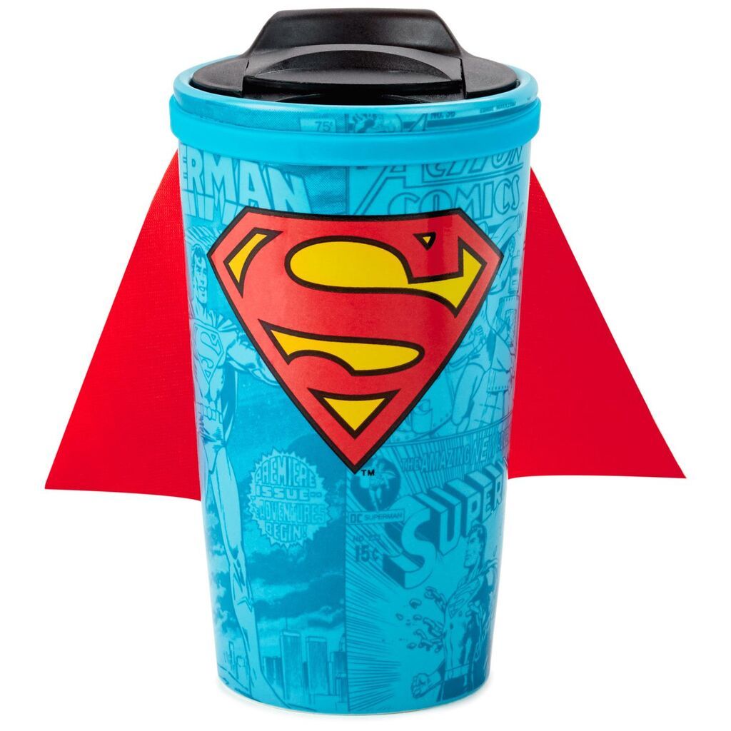 Superman DC Comics Travel Mug With Removeable Cape, 10 oz.