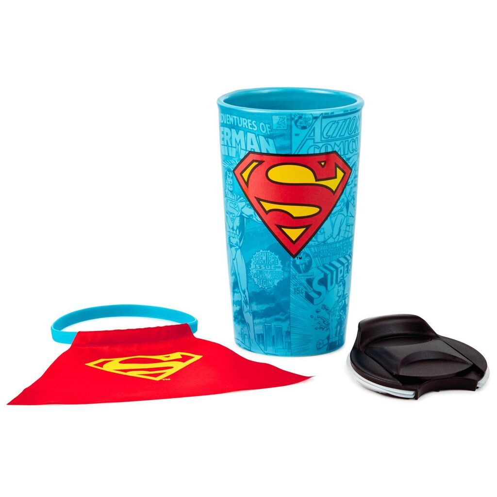 Superman DC Comics Travel Mug With Removeable Cape, 10 oz.