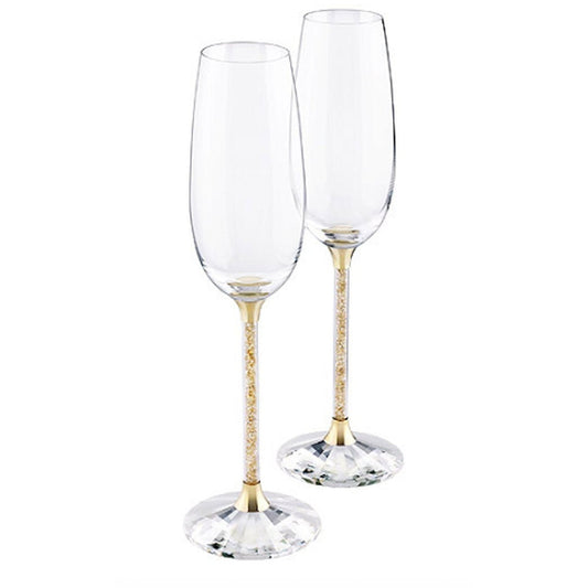 Swarovski Crystalline Golden Shadow Toasting Flutes, Pair