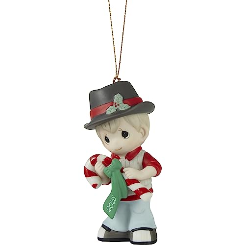 Sweet Christmas Wishes 2023 Dated Boy Bisque Porcelain Ornament