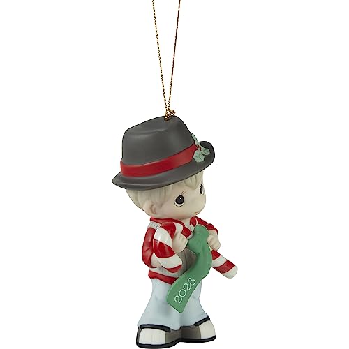 Sweet Christmas Wishes 2023 Dated Boy Bisque Porcelain Ornament