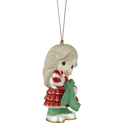 Sweet Christmas Wishes 2023 Dated Girl Bisque Porcelain Ornament