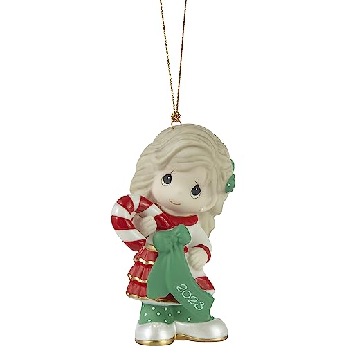 Sweet Christmas Wishes 2023 Dated Girl Bisque Porcelain Ornament