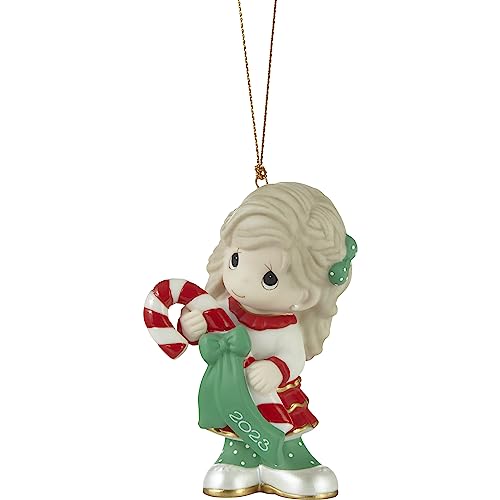 Sweet Christmas Wishes 2023 Dated Girl Bisque Porcelain Ornament