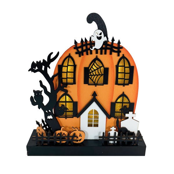 Tall Light - Up Pumpkin House Tabletop Décor