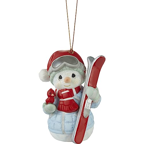 ‘Tis The Ski-Son to Be Jolly Annual Snowman Bisque Porcelain Ornament