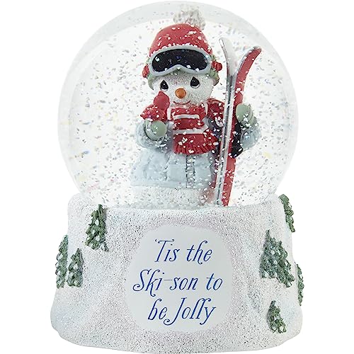 ‘Tis The Ski-Son to Be Jolly Annual Snowman Resin/Glass Musical Snow Globe