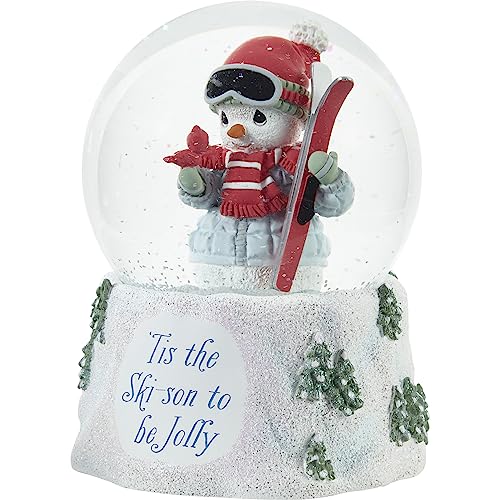 ‘Tis The Ski-Son to Be Jolly Annual Snowman Resin/Glass Musical Snow Globe