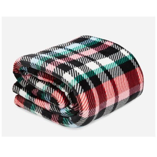 Vera Bradley Ribbons Plaid Fleece Plush Throw Blanket