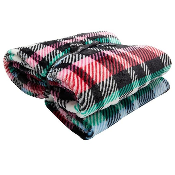 Vera Bradley Ribbons Plaid Fleece Plush Throw Blanket