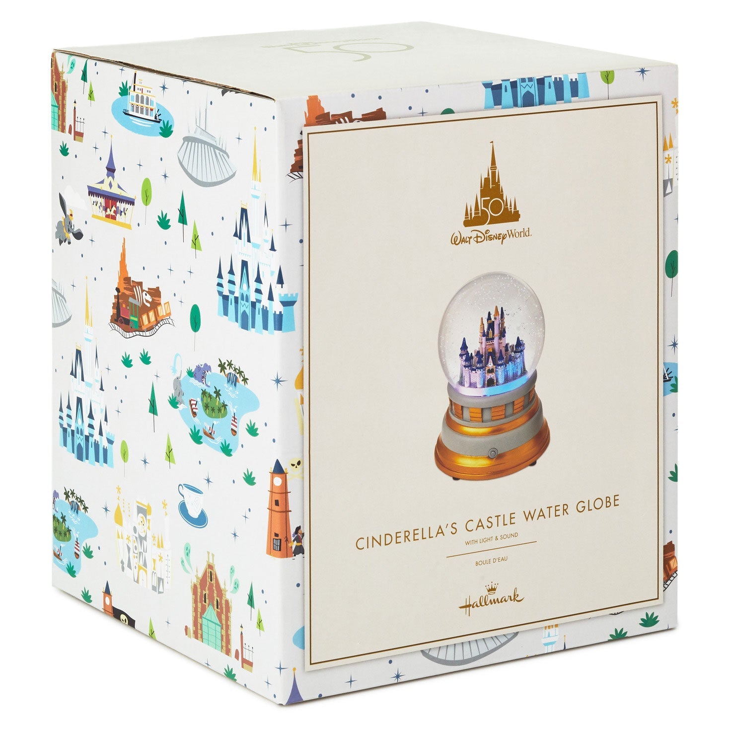 Walt Disney World 50th Anniversary Castle Snow Globe With Light and Sound