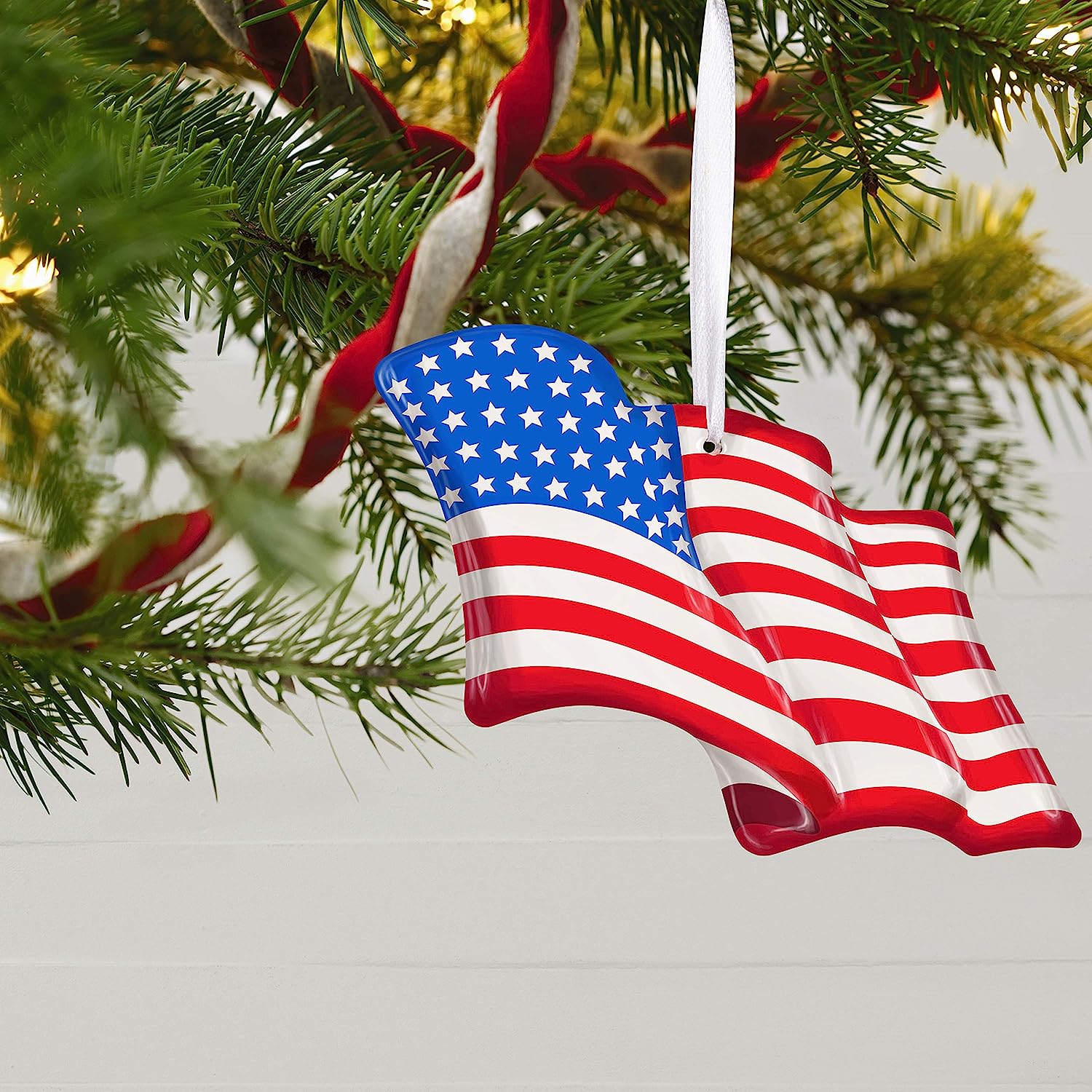 Wave Proudly, American Flag, Glass, 2019 Keepsake Ornament