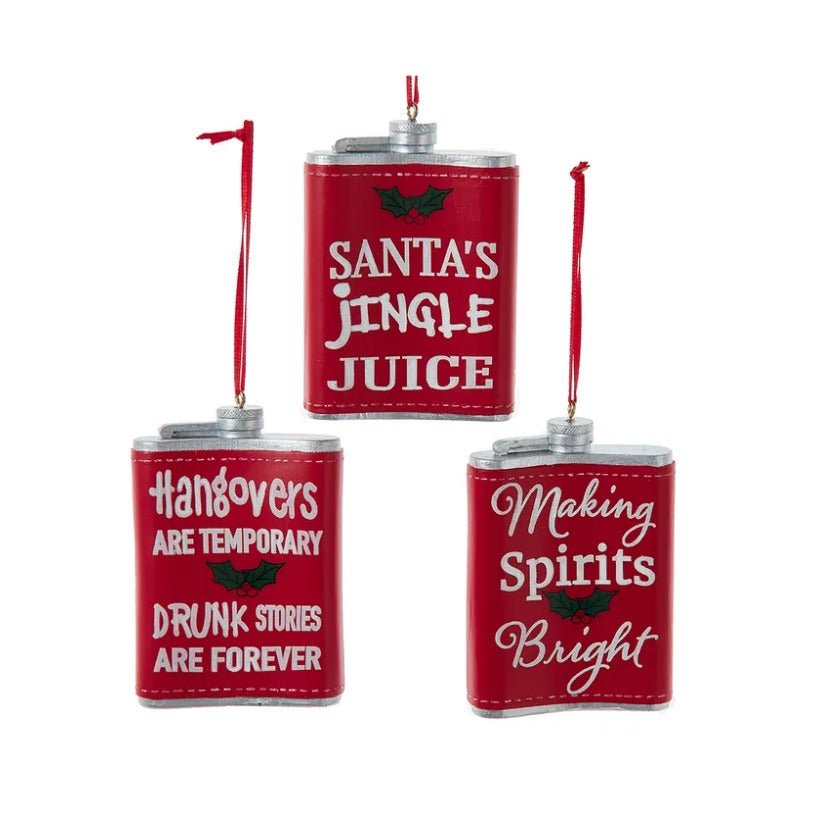 Whiskey Flask With Words Ornaments, Set of 3