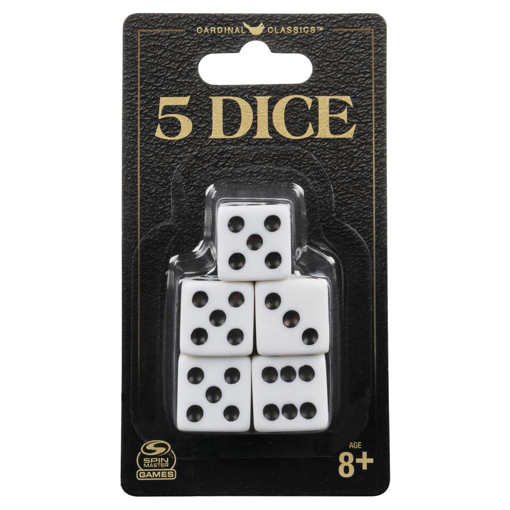 White Replacement Dice for Board Games and Card Games, 5 - pack Set