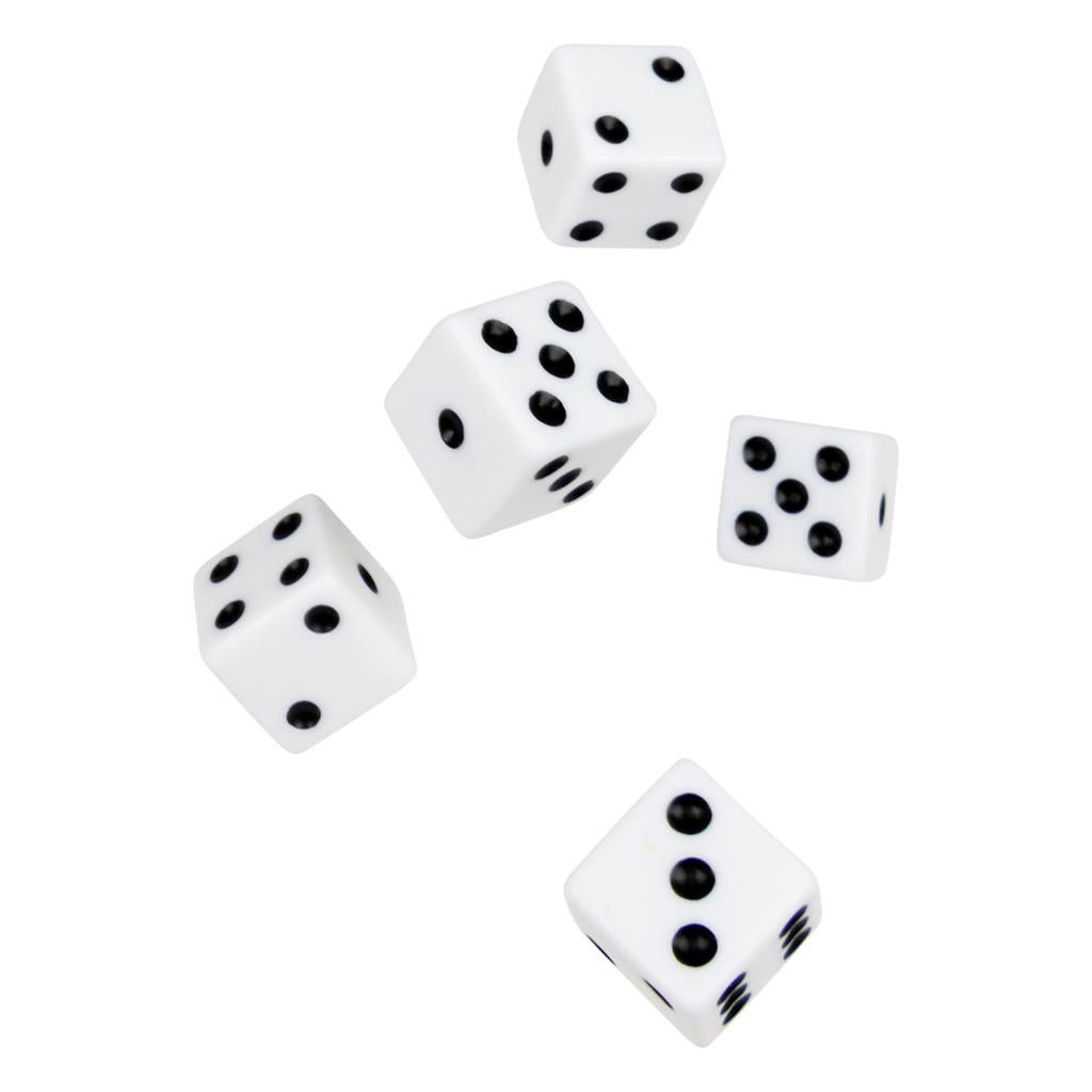 White Replacement Dice for Board Games and Card Games, 5 - pack Set