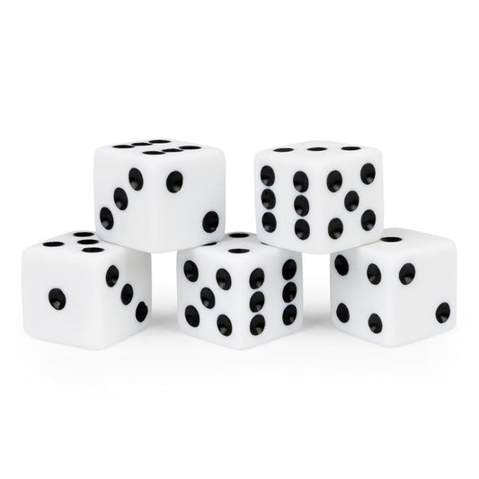 White Replacement Dice for Board Games and Card Games, 5 - pack Set