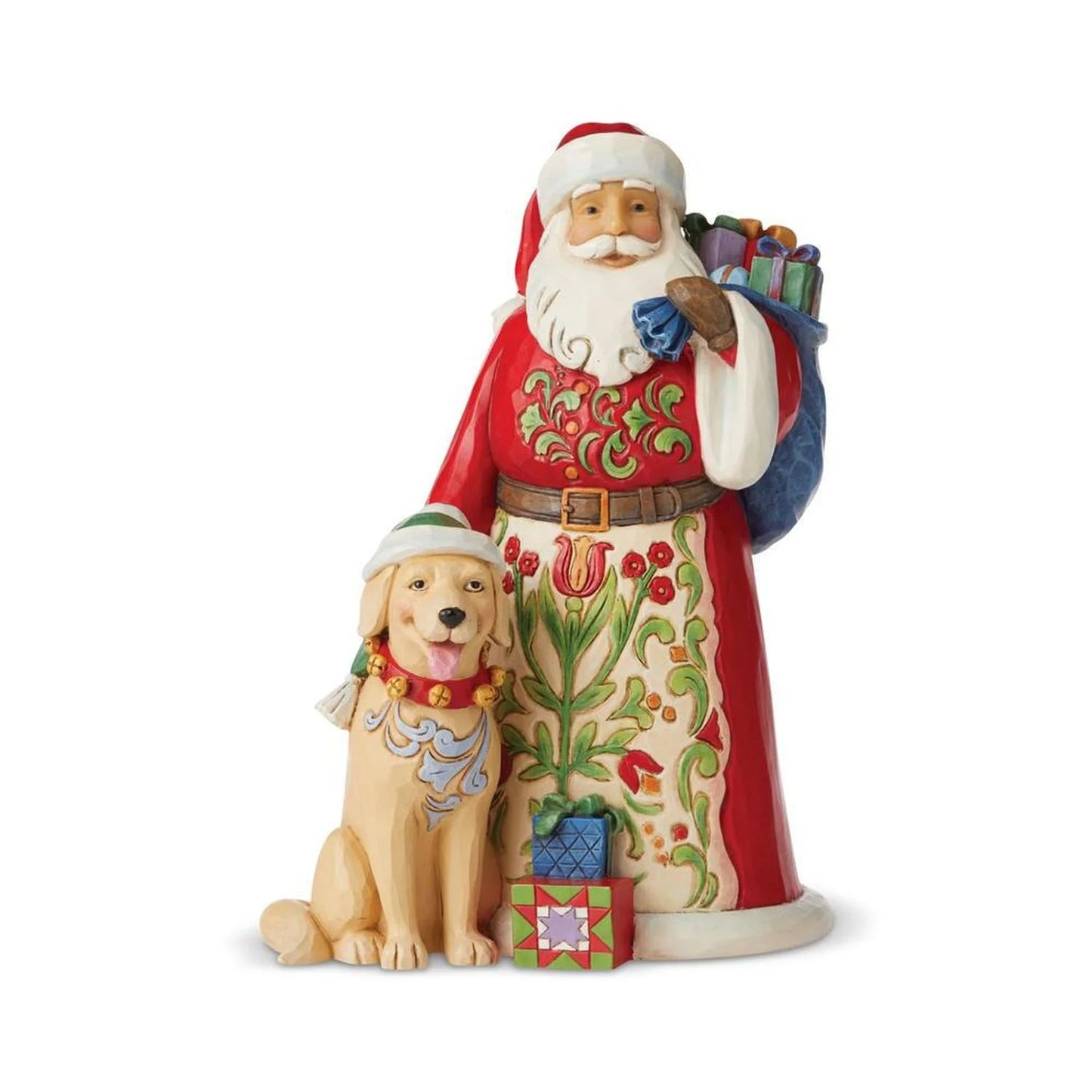 Jim Shore Heartwood Creek Santa with Dog Festive Furry Friendship Figurine, 9" H