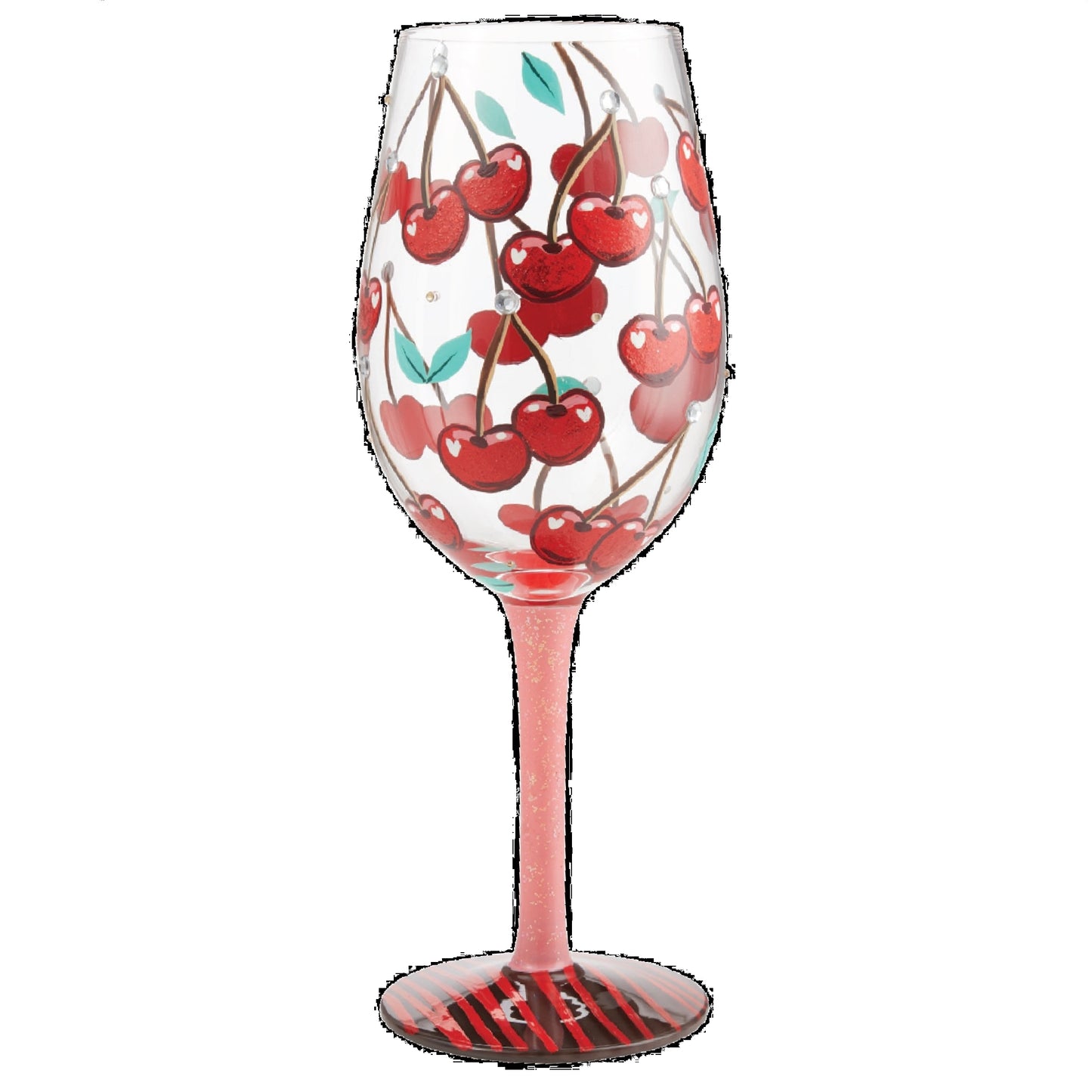 Lolita  "Mon Cherry" Hand-Painted Artisan Wine Glass, 15 oz.