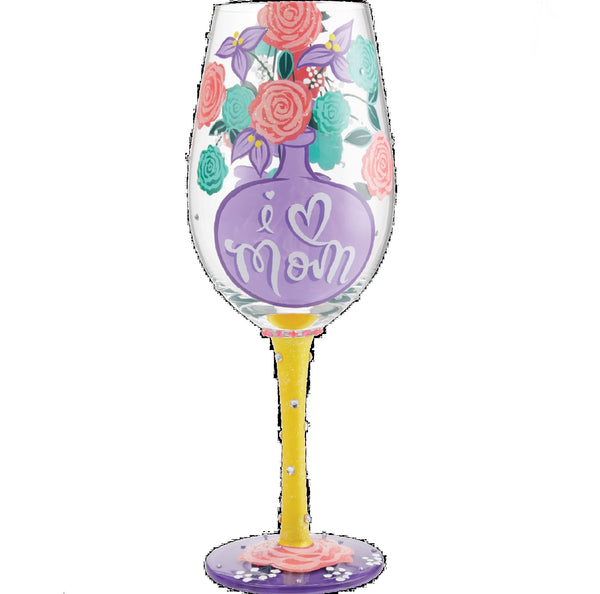 Lolita  I "Heart" Mom Hand-Painted Artisan Wine Glass, 15 oz.