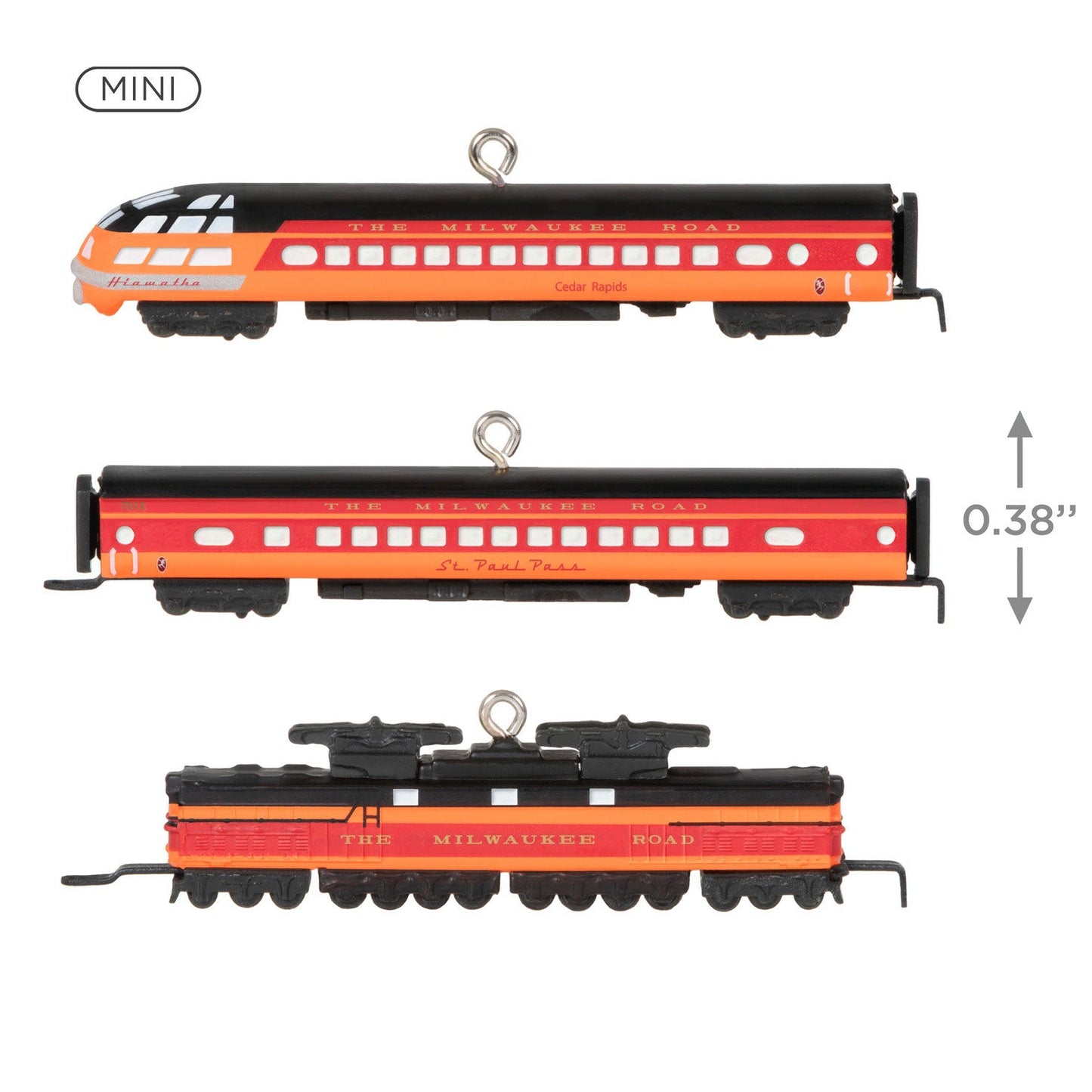 Mini Lionel Milwaukee Road EP 2 Passenger, 2023 Keepsake Ornaments, Set of 3