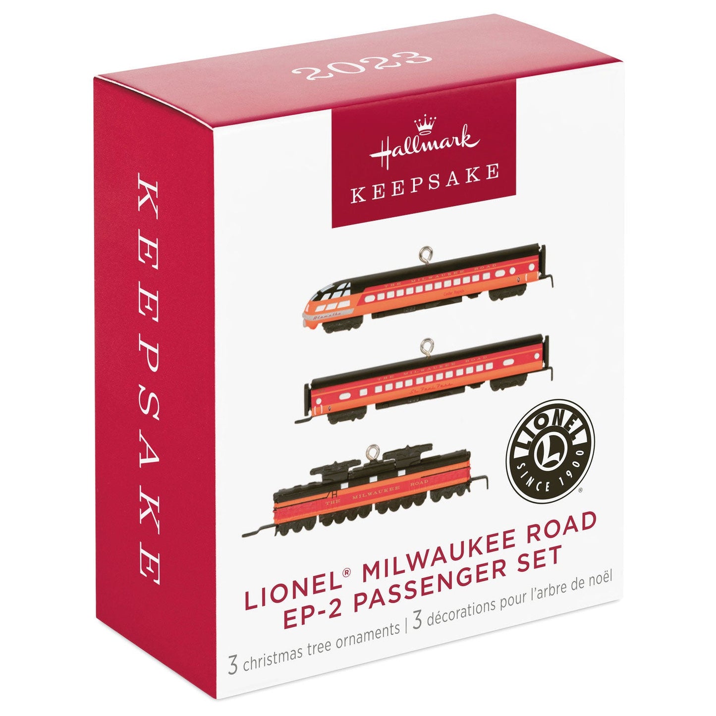 Mini Lionel Milwaukee Road EP 2 Passenger, 2023 Keepsake Ornaments, Set of 3