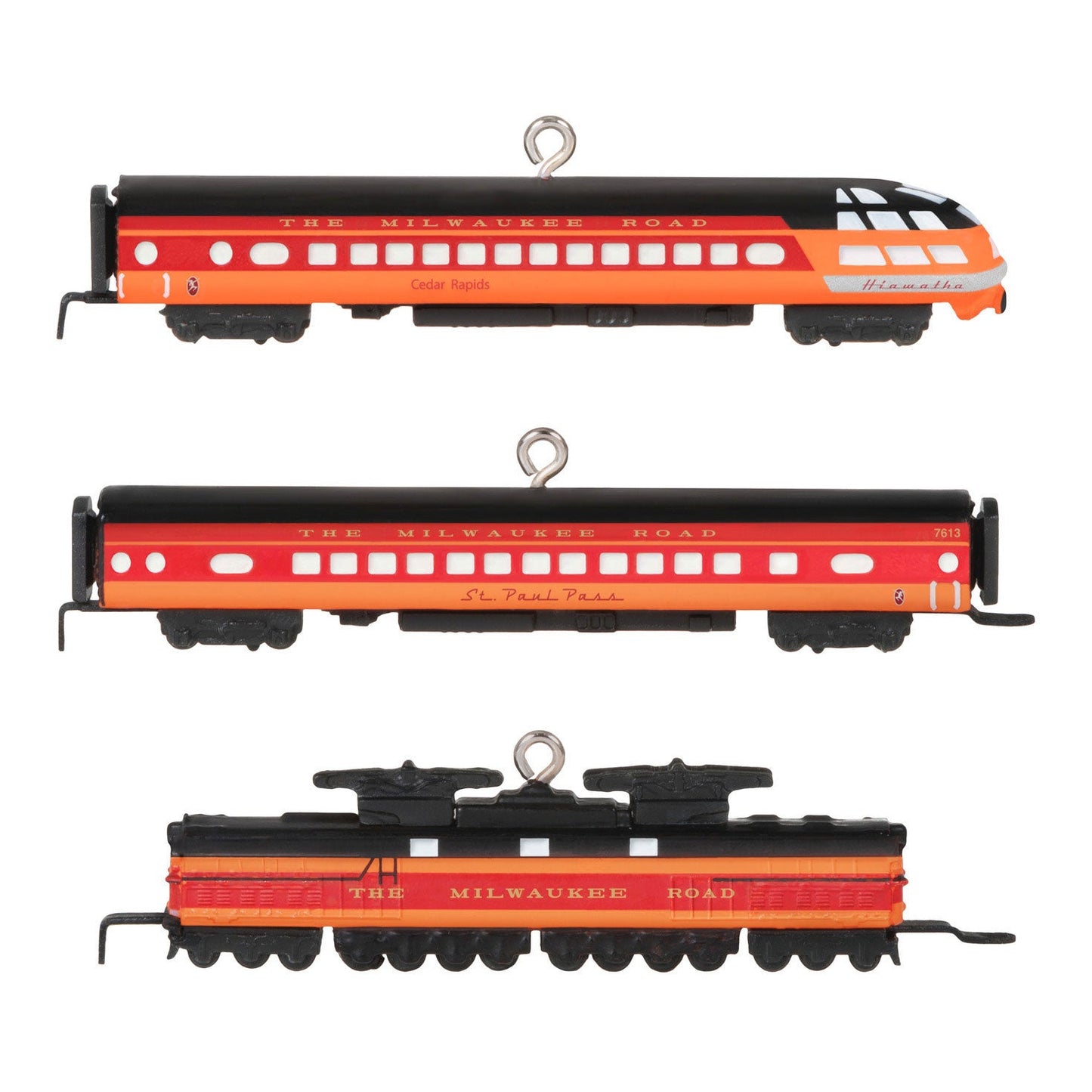 Mini Lionel Milwaukee Road EP 2 Passenger, 2023 Keepsake Ornaments, Set of 3