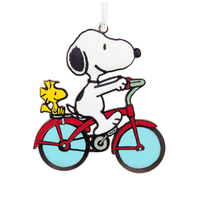 Snoopy and Woodstock on Bicycle Metal Ornament