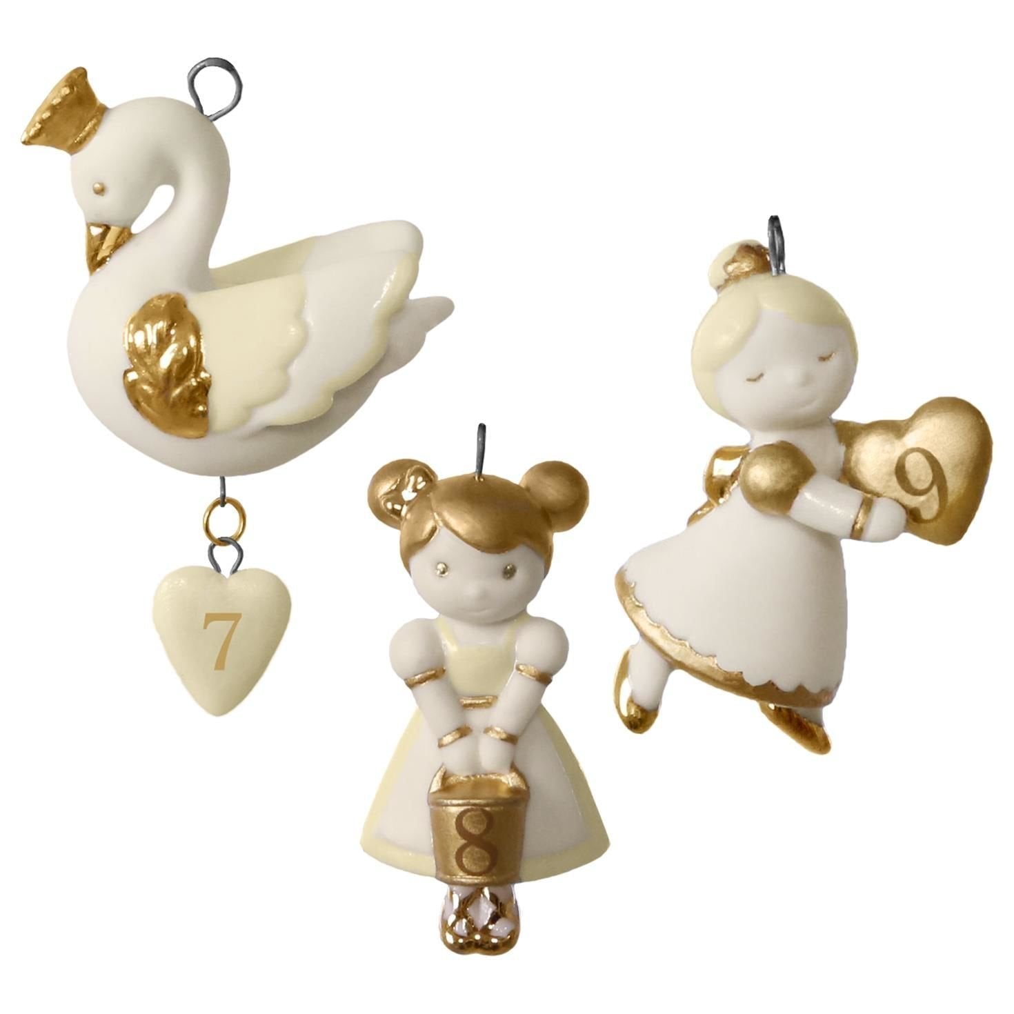 Hallmark 2016 Christmas Ornament 12 Little Days of Christmas: Set of Days 7 - 9 Mini Porcelain Ornaments ?Ǫ