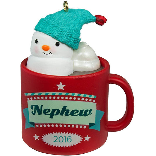 Hallmark Keepsake 2016 Nephew Hot Cocoa Mug and Marshmallow Snowman Ornament